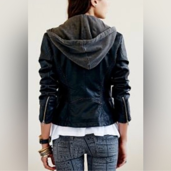 We The Free Harriett Faux Leather Hooded Moto Jacket - Picture 2 of 6